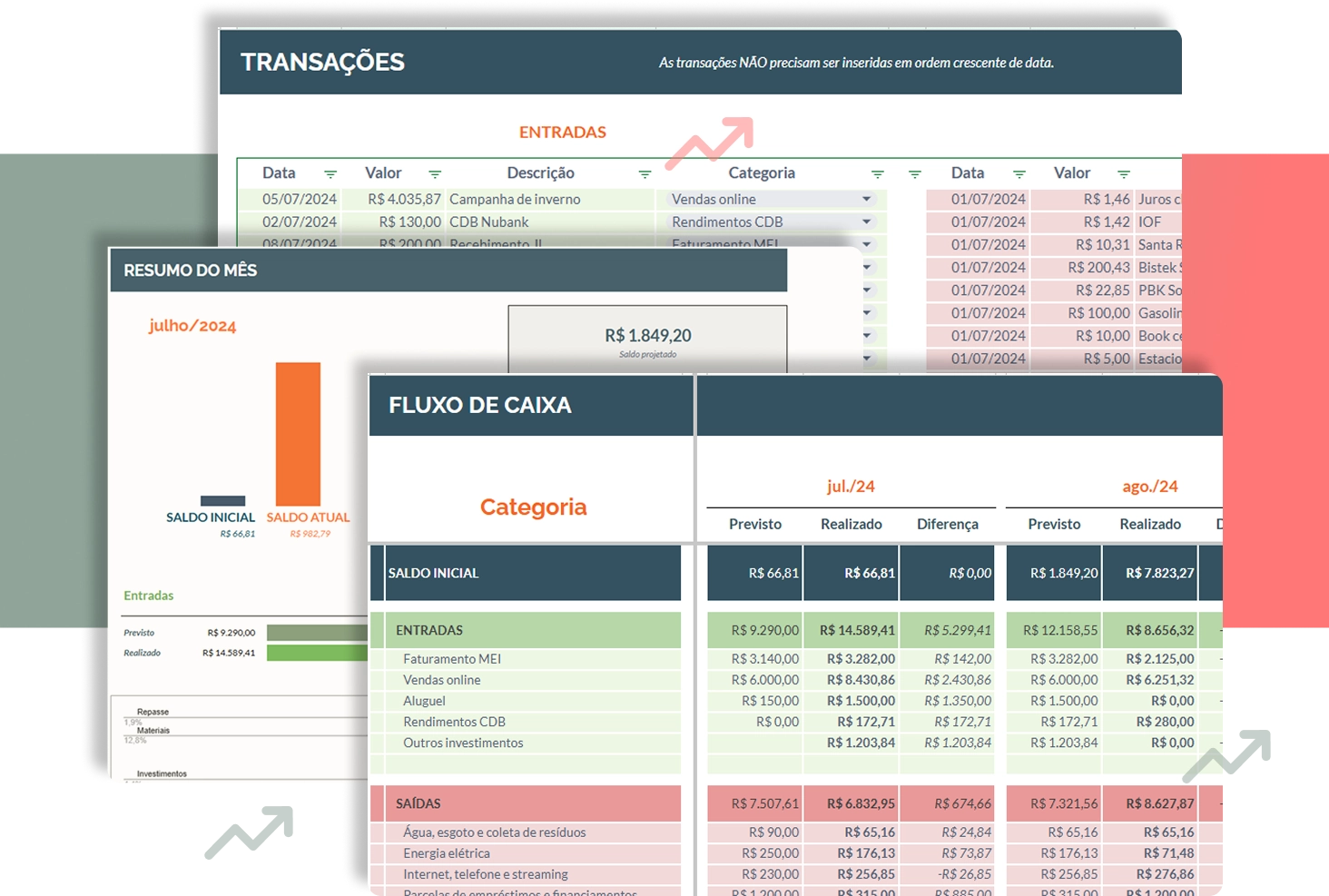 Planilhas de fluxo de caixa